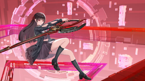 Anime Girl Warrior with Futuristic Blade Red Aesthetic 4K Wallpaper