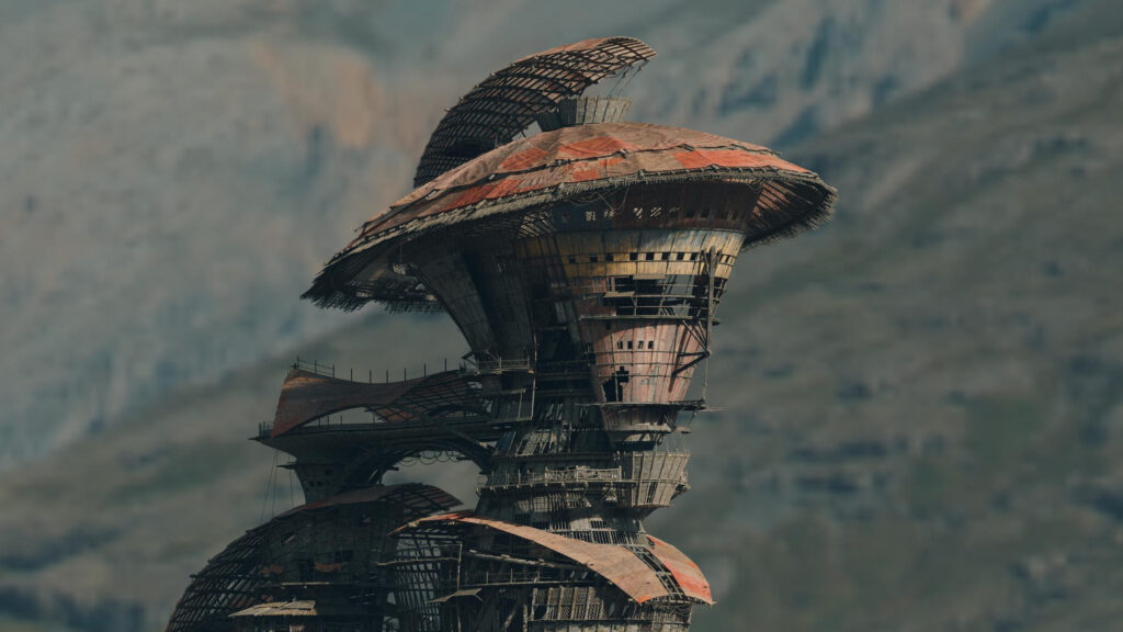 Futuristic Post Apocalyptic Scavenger Tower Landscape PC Wallpaper