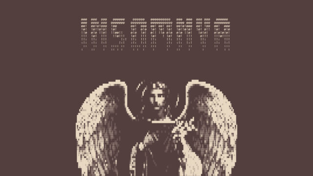 Minimalist Pixel Art Angelic Being Dark Aesthetic 4K Desktop Wallpaper