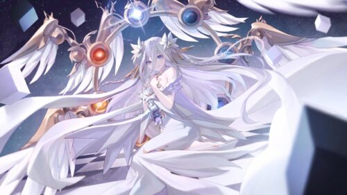 Ethereal Anime Angel Goddess in Cosmic Space 4K Desktop Wallpaper