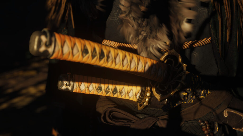 Detailed Samurai Katana Sword Hilt Close Up 4K Desktop Wallpaper