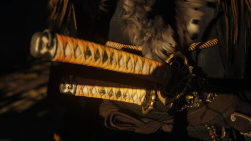 Detailed Samurai Katana Sword Hilt Close Up 4K Desktop Wallpaper