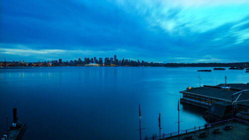 Stunning Vancouver City Skyline at Blue Hour Over the Pacific Ocean PC Wallpaper