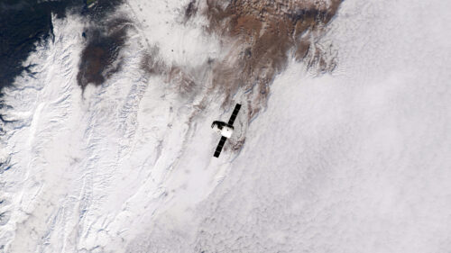 Satellite Orbiting Above Earths Snowy Landscape 4K Wallpaper