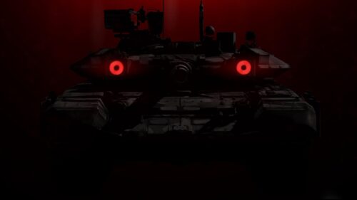 T-90 Tank with Glowing Red Eyes 4K Desktop Wallpaper