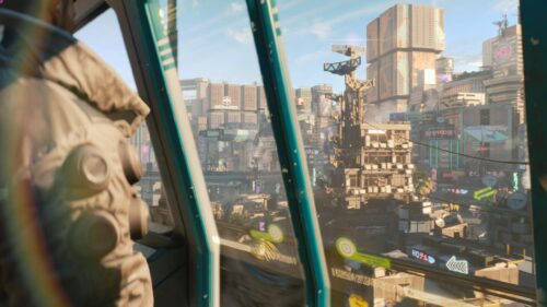 Futuristic Cyberpunk Cityscape From Train Window Desktop Wallpaper