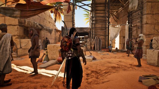 Bayek in Ancient Egypt Marketplace Assassin's Creed Origins 4K Wallpaper