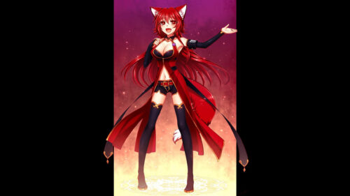 Red Fox Girl Anime Character Standing on Magic Circle Desktop Wallpaper