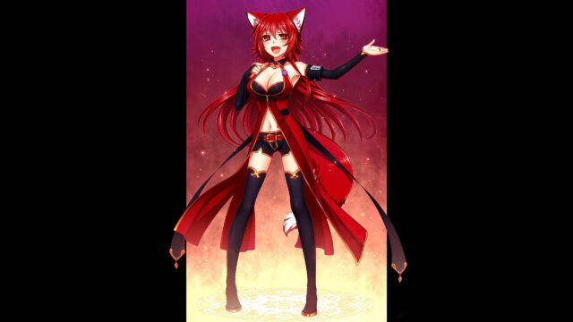Red Fox Girl Anime Character Standing on Magic Circle Desktop Wallpaper
