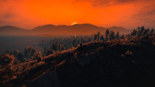 Stunning Witcher 3 Sunset Landscape Over Mountains 4K PC Wallpaper