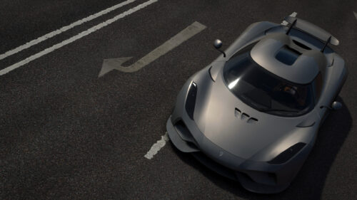 Koenigsegg Jesko Grey Sports Car on Asphalt Road 4K Desktop Wallpaper