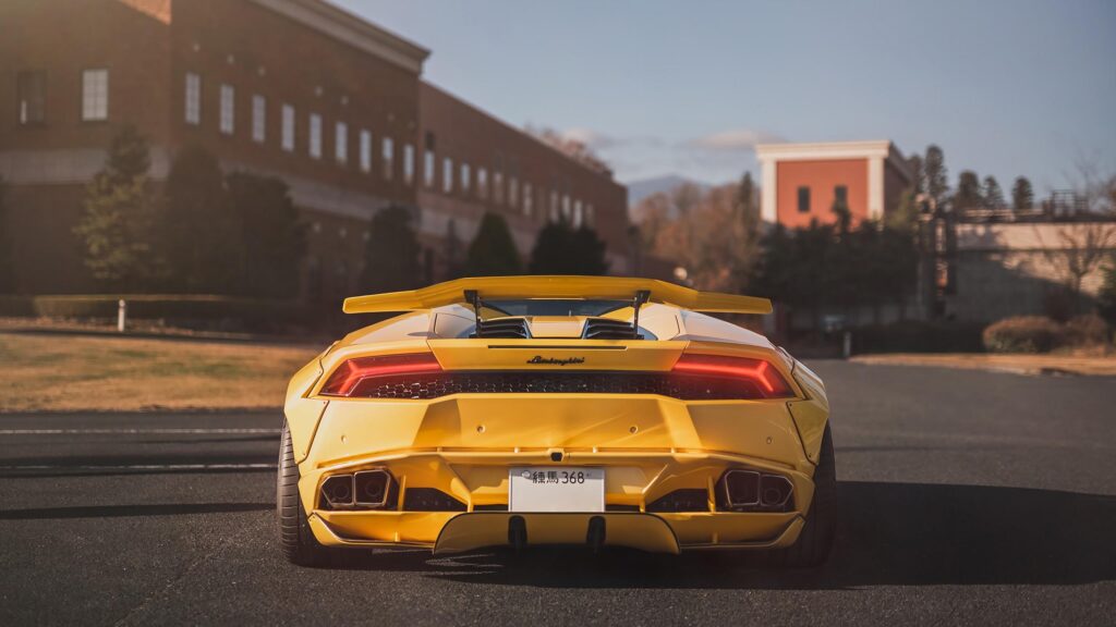 Stunning Yellow Lamborghini Huracan Rear View 4K Desktop Wallpaper