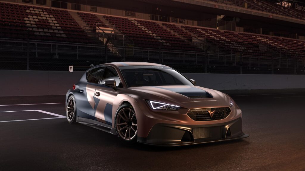 Cupra Leon Competicion Racing Car on Track at Night 4K Desktop Wallpaper