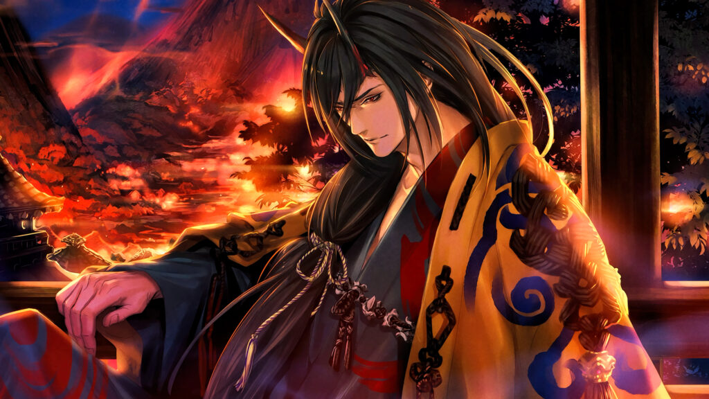 Anime Demon Lord with Traditional Japanese Attire 4K Desktop Wallpaper