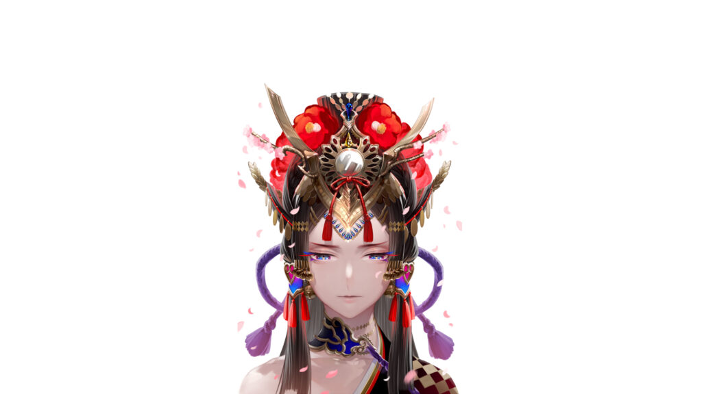 Elegant Anime Empress with Ornate Japanese Headdress 4K Desktop Wallpaper