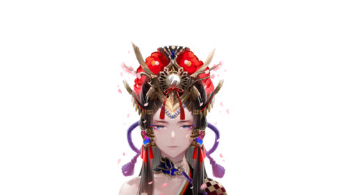 Elegant Anime Empress with Ornate Japanese Headdress 4K Desktop Wallpaper