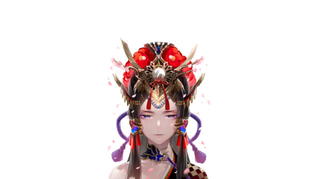 Elegant Anime Empress with Ornate Japanese Headdress 4K Desktop Wallpaper