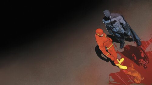 Batman and The Flash Standing Over Fallen Hero Minimalist 4K PC Wallpaper