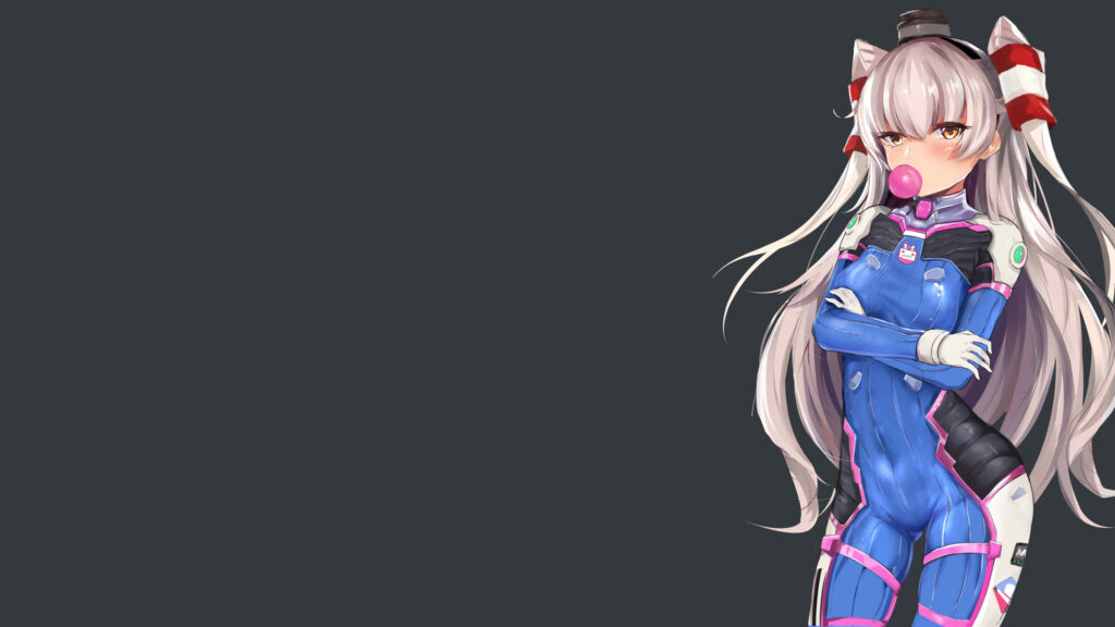 Anime Girl in Cybernetic Plugsuit Blowing Bubblegum 4K Wallpaper