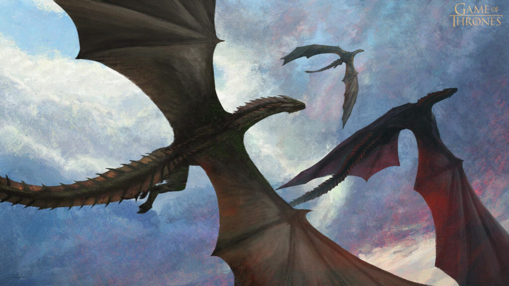 Daenerys Targaryen Dragons Flying in the Clouds Game of Thrones 4K Desktop Wallpaper