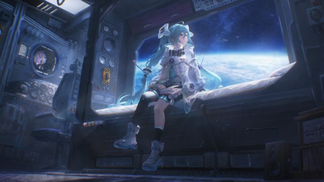 Hatsune Miku Space Station Sci-Fi Anime Desktop Wallpaper