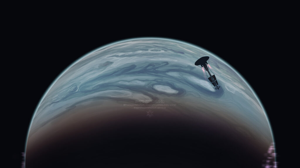 Minimalist Sci-Fi Spaceship Orbiting a Gas Giant Planet 4K Desktop Wallpaper