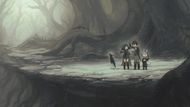 Chibi Adventure Trio in a Misty Enchanted Forest PC Wallpaper
