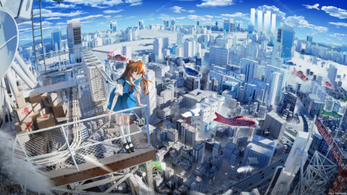 Asuka Langley Soryu Overlooking Neo Tokyo Anime 4K Desktop Wallpaper