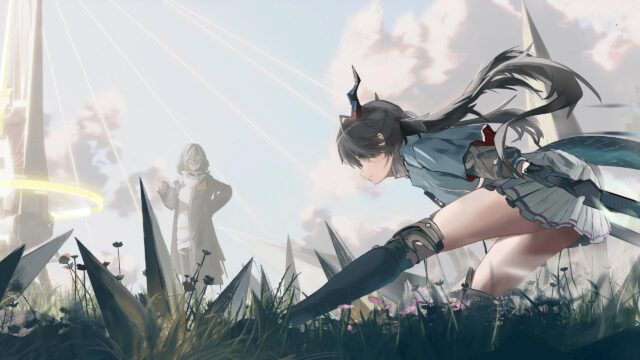 Anime Girl Sword Fighter in Futuristic Landscape 4K Desktop Wallpaper