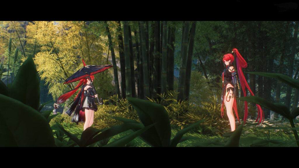 Wuthering Waves Yinlin and Character Encounter in Bamboo Forest Desktop Wallpaper
