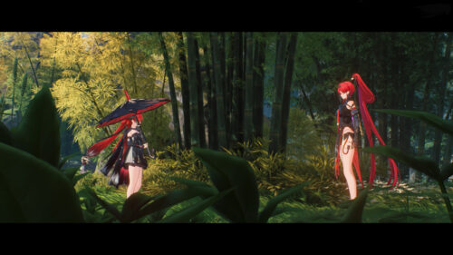 Wuthering Waves Yinlin and Character Encounter in Bamboo Forest Desktop Wallpaper