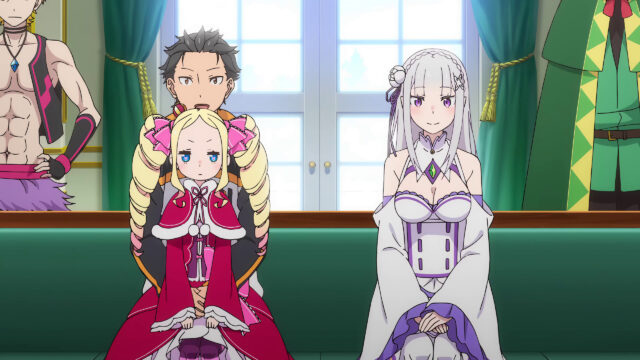 Subaru Natsuki, Beatrice, and Emilia from Re Zero Anime Desktop Wallpaper