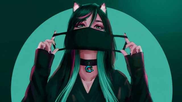 Anime Girl with Teal Hair and Cat Ears Aesthetic Cyberpunk 4K Wallpaper