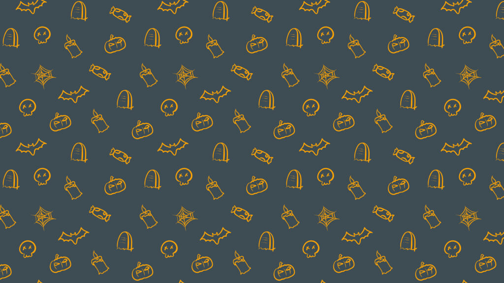 Minimalist Halloween Icons Pattern Dark Grey and Orange 4K Desktop Wallpaper