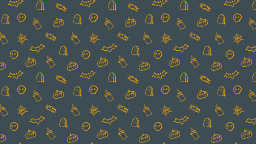Minimalist Halloween Icons Pattern Dark Grey and Orange 4K Desktop Wallpaper