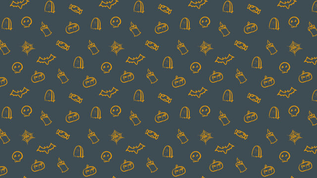 Minimalist Halloween Icons Pattern Dark Grey and Orange 4K Desktop Wallpaper