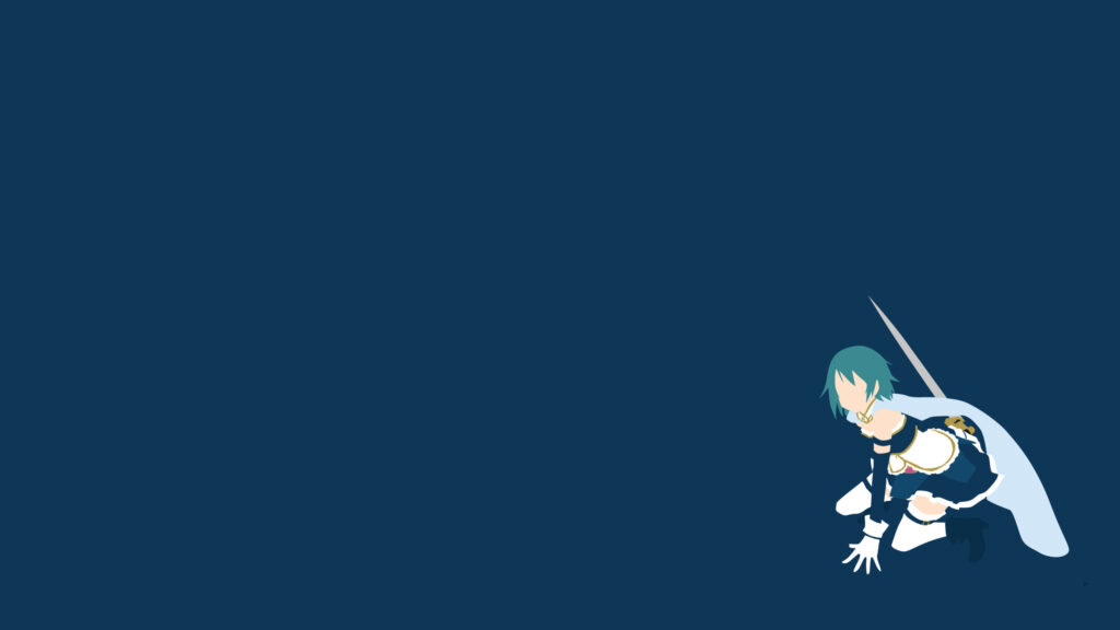 Minimalist Sayaka Miki Anime Character Crouching Pose 4K Desktop Wallpaper