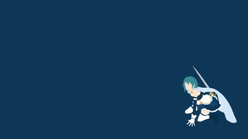 Minimalist Sayaka Miki Anime Character Crouching Pose 4K Desktop Wallpaper