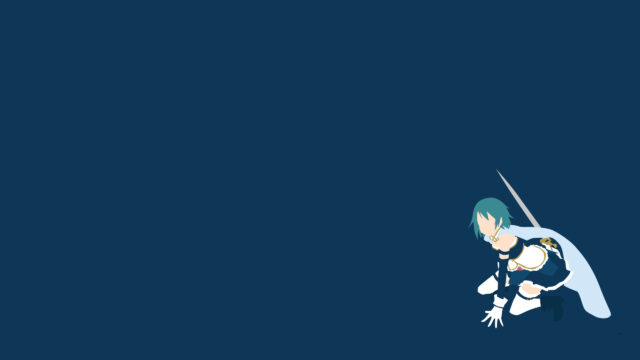 Minimalist Sayaka Miki Anime Character Crouching Pose 4K Desktop Wallpaper