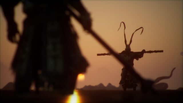Sun Wukong Stand-Off Silhouette Black Myth Wukong 4K Desktop Wallpaper