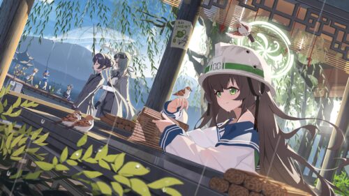 Anime Girl Wearing Helmet by the Lake Scenic 4K Desktop Wallpaper
