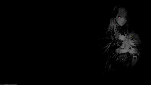 Gothic Anime Girl with Fluffy Cat Dark Aesthetic 4K Wallpaper