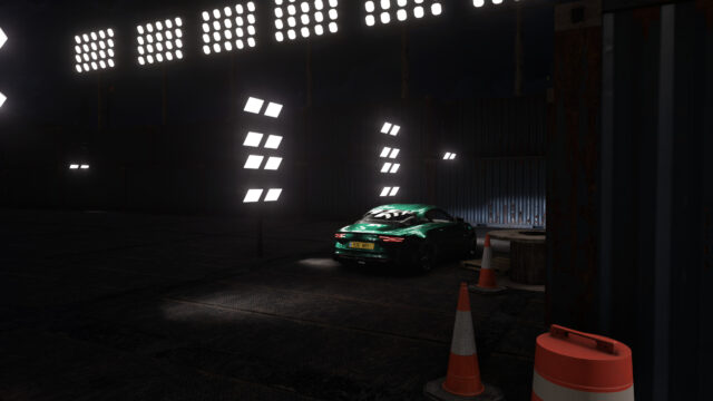 Stunning Green Alpine A110 Sportscar in Industrial Night Setting 4K Desktop Wallpaper