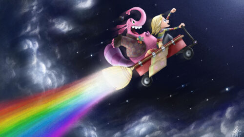 Bing Bong and Riley Riding the Rocket Wagon Desktop Wallpaper
