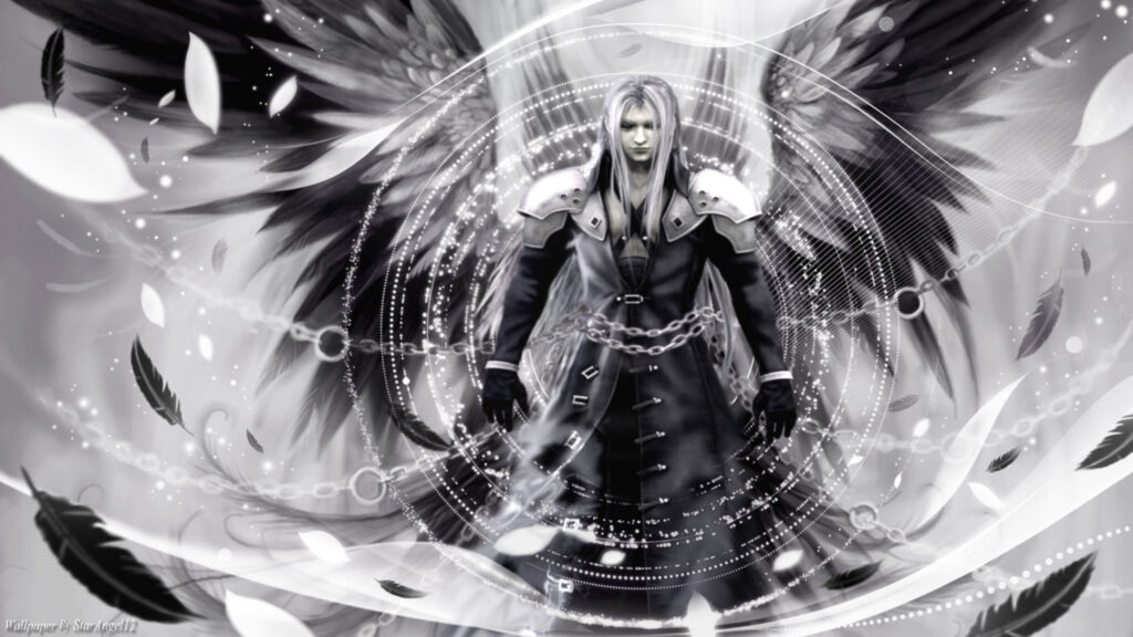 Sephiroth Monochrome Fallen Angel 4K Wallpaper