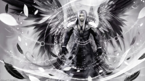 Sephiroth Monochrome Fallen Angel 4K Wallpaper
