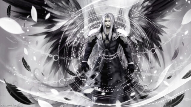 Sephiroth Monochrome Fallen Angel 4K Wallpaper