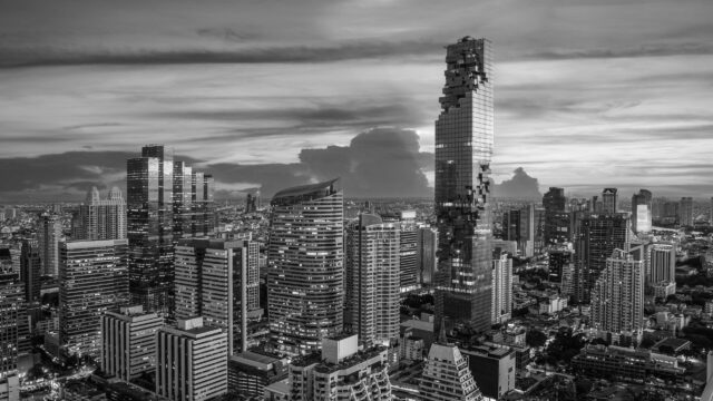 Bangkok Skyline Sunset Monochrome Desktop Wallpaper