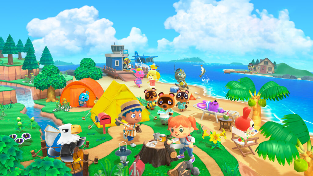 Vibrant Animal Crossing New Horizons Tropical Island Desktop Wallpaper