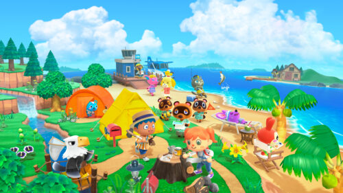 Vibrant Animal Crossing New Horizons Tropical Island Desktop Wallpaper